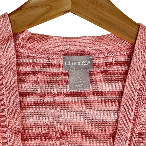 Chico’s Size 3 (XL) Pink Stripe Embroidered Open Front Valentines Day Cardigan - Picture 6 of 6